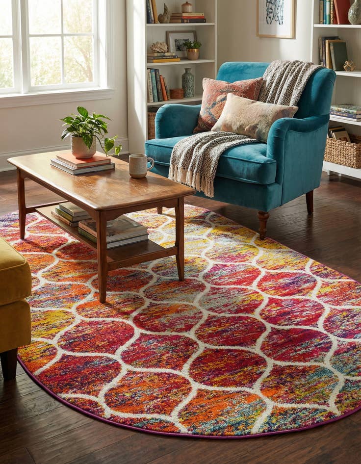 Detail image of 5' 3 x 8' Lattice Frieze Oval Rug