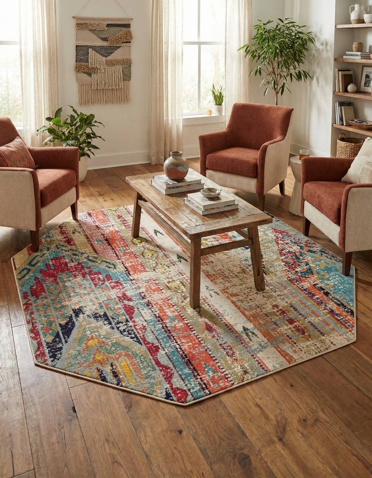 Detail image of 8' x 8'  Washable Santa Fe Octagon Rug