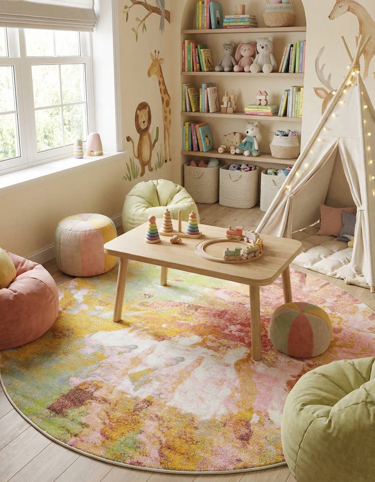 Detail image of 7' 10 x 7' 10 Abstract Whimsy Kids Round Rug