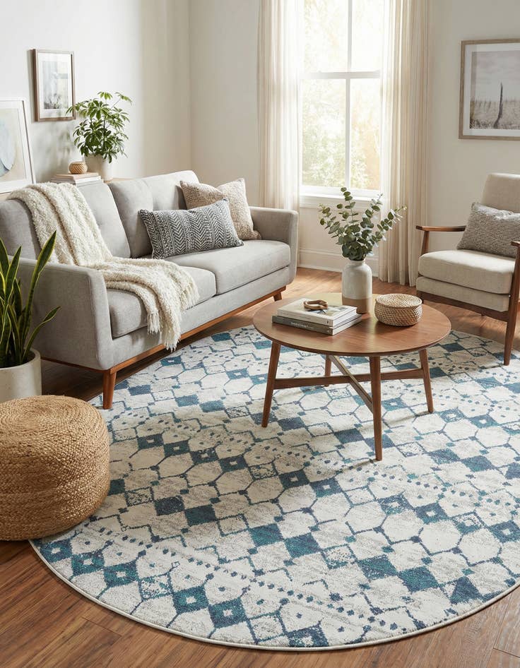 Detail image of 7' 10 x 10'  Washable Trellis Indoor / Outdoor Oval Rug