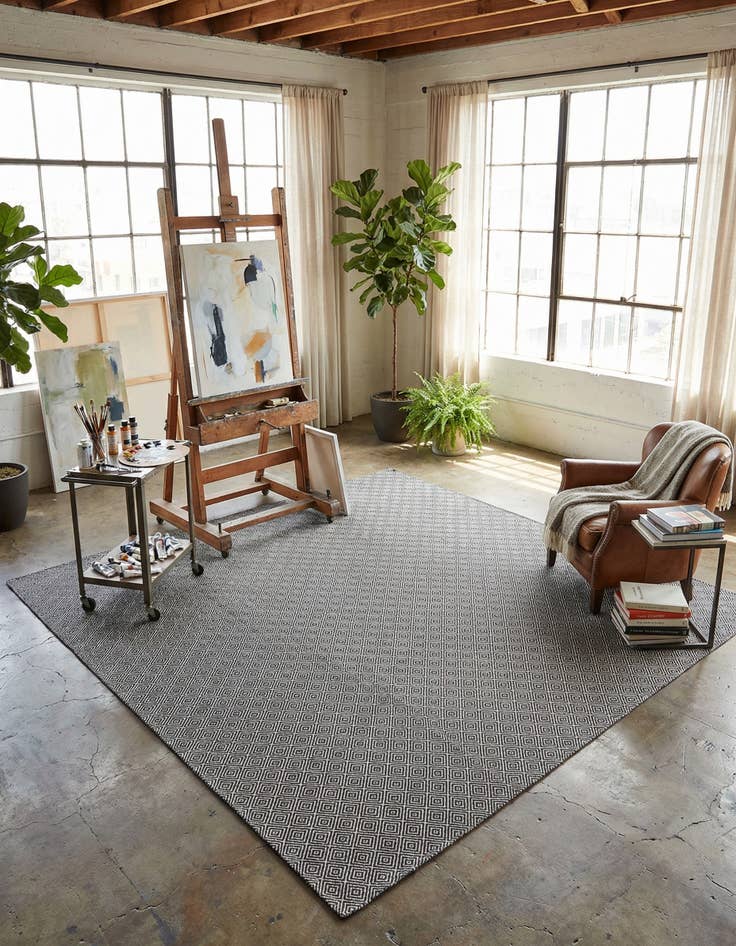 Detail image of 12' x 12'  Hand Woven Geo Trellis Flatweave Square Rug