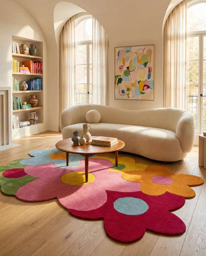 6' 11 x 10' Happy Rugs Fluffy Flowers Wool