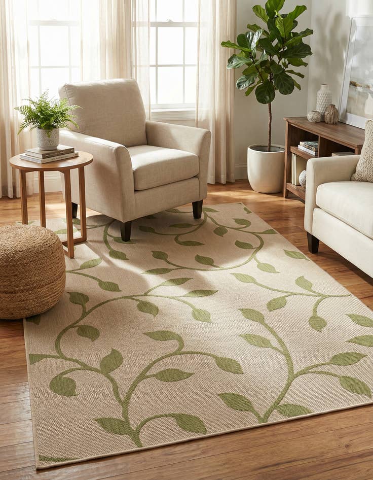 Detail image of 5' 3 x 8' Washable Botanical Indoor / Outdoor Rug