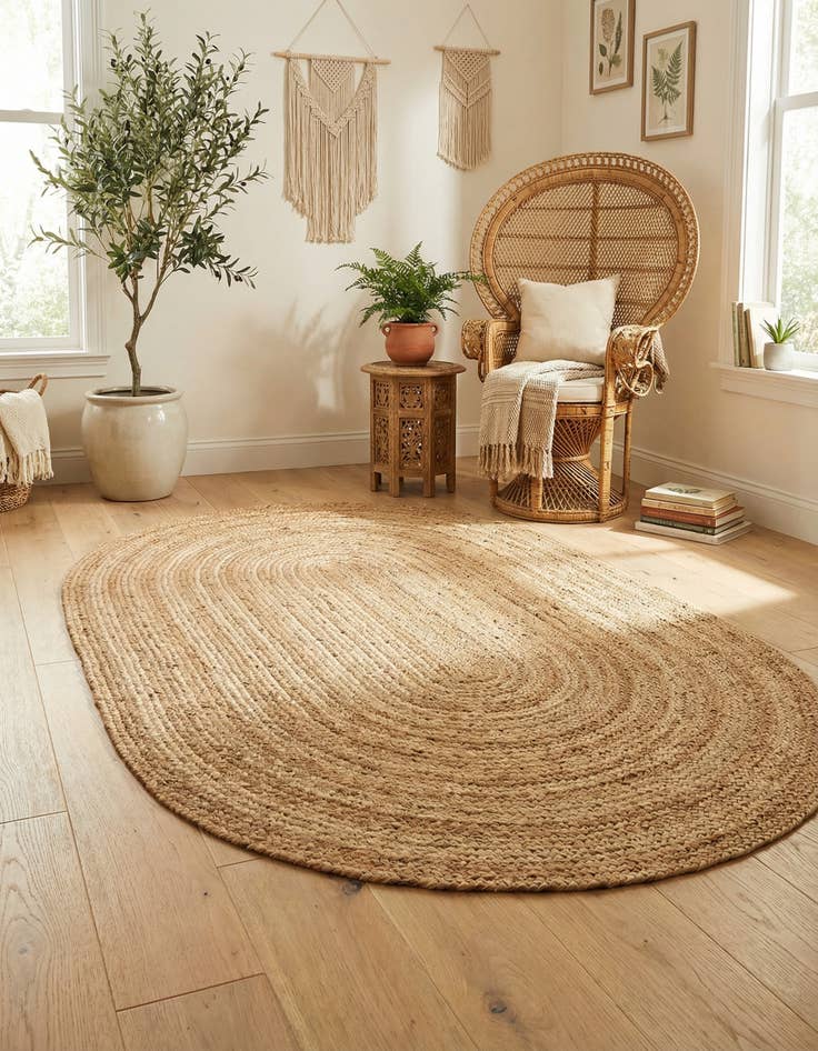 Detail image of 4' 1 x 6' 1  Hand Braided Jute Luxe Oval Rug