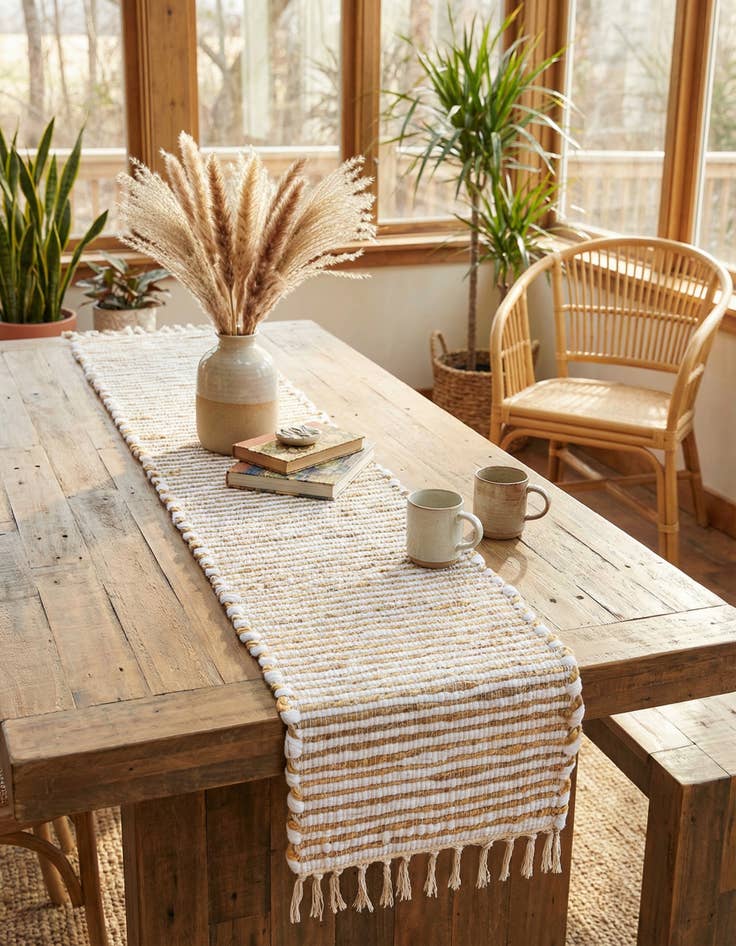 Detail image of 1' 2 x 4' 1  Hand Woven Chindi Jute Table Runner Rug