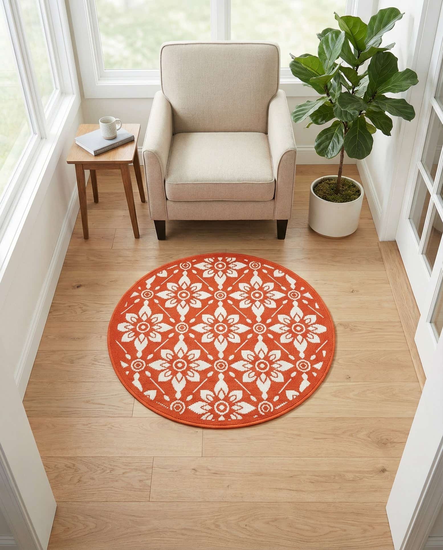 3' x 3' Easy-Clean Trellis Indoor / Outdoor Round Rug