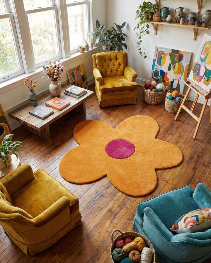 4' 1 x 4' 1 Happy Rugs Funky Flower Wool Round