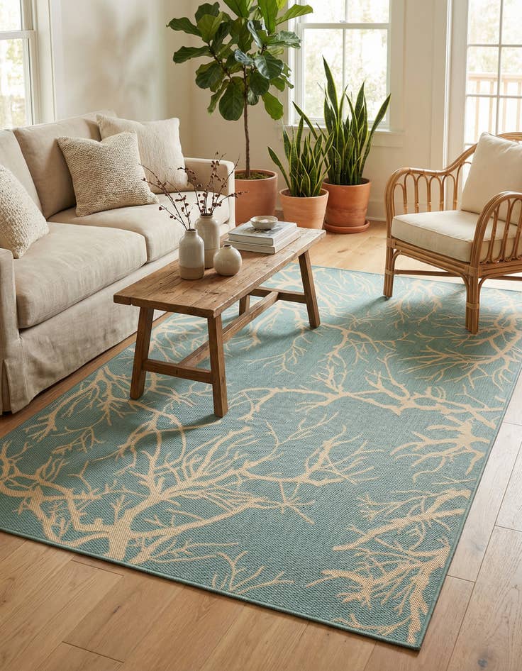 Detail image of 5' x 8' Easy-Clean Botanical Indoor / Outdoor Rug