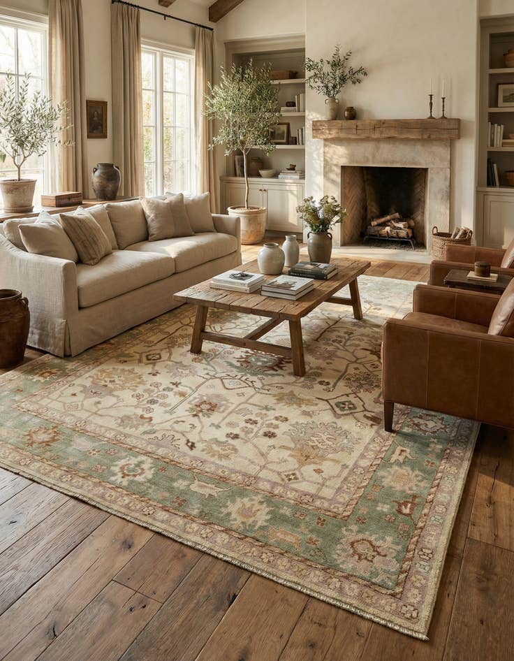 Detail image of 8' 2 x 10' Hand Knotted Oushak Wool Rug