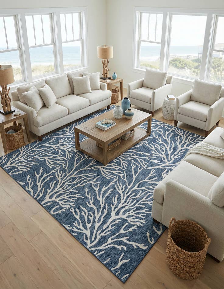 Detail image of 10' x 10' Washable Coastal Indoor / Outdoor Square Rug
