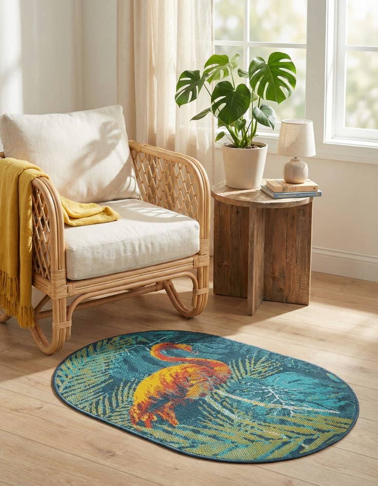Detail image of 2' x 3' Washable Coastal Indoor / Outdoor Oval Rug