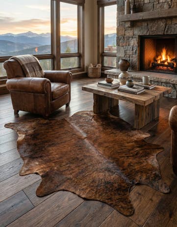 5' 11 x 6' 9 Cowhide Leather Rug