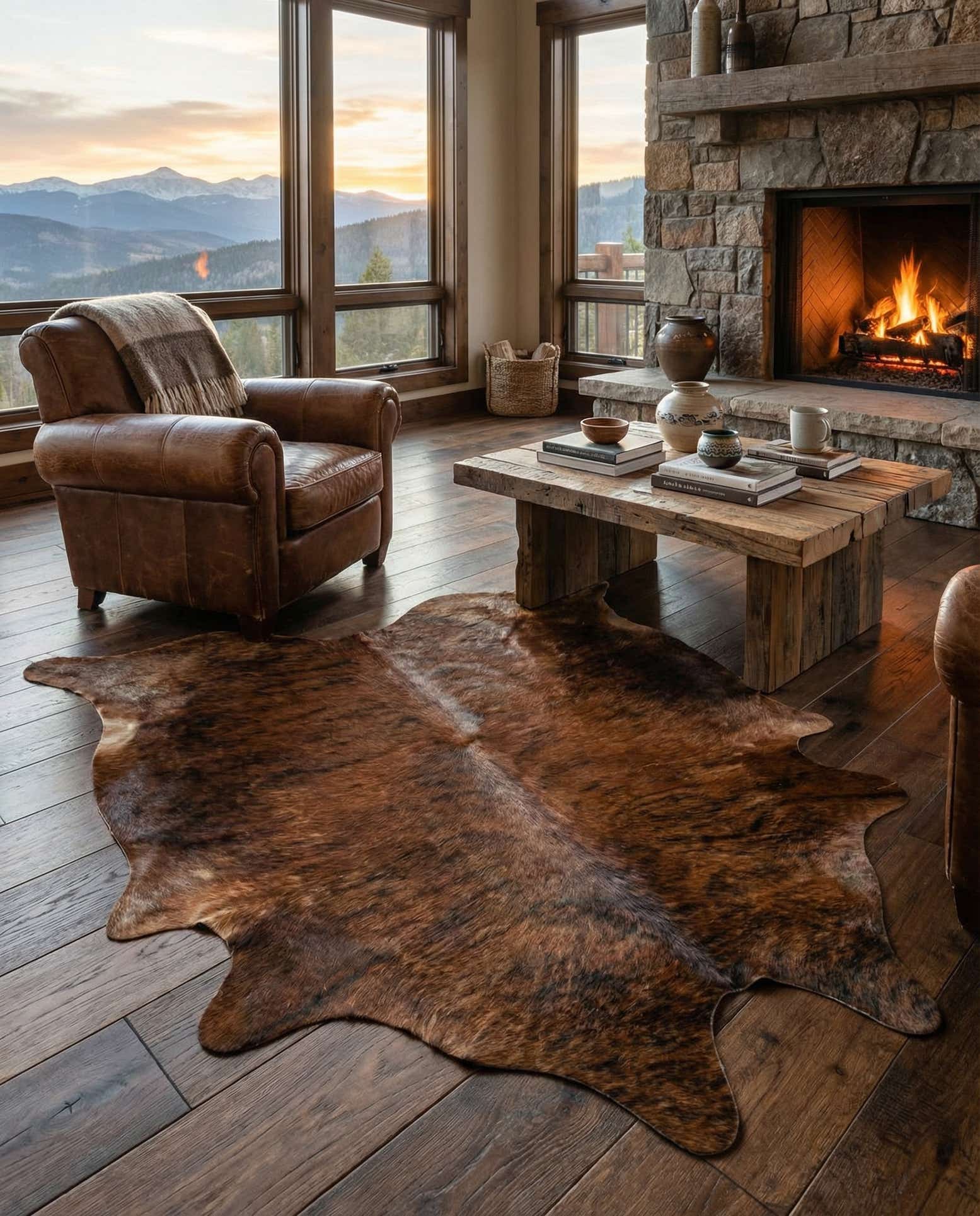 5' 11 x 6' 9 Cowhide Leather Rug