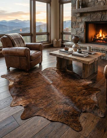 5' 11 x 6' 9 Cowhide Leather Rug