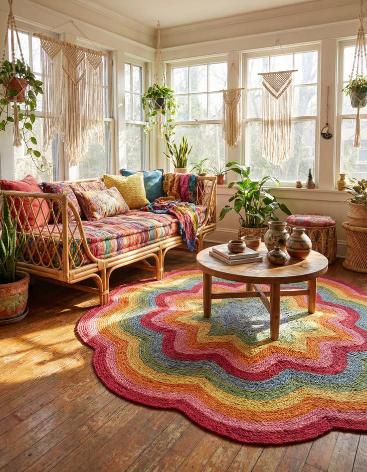 Detail image of 8' x 8' Hand Braided Happy Rugs Jawbreaker Poppy Round