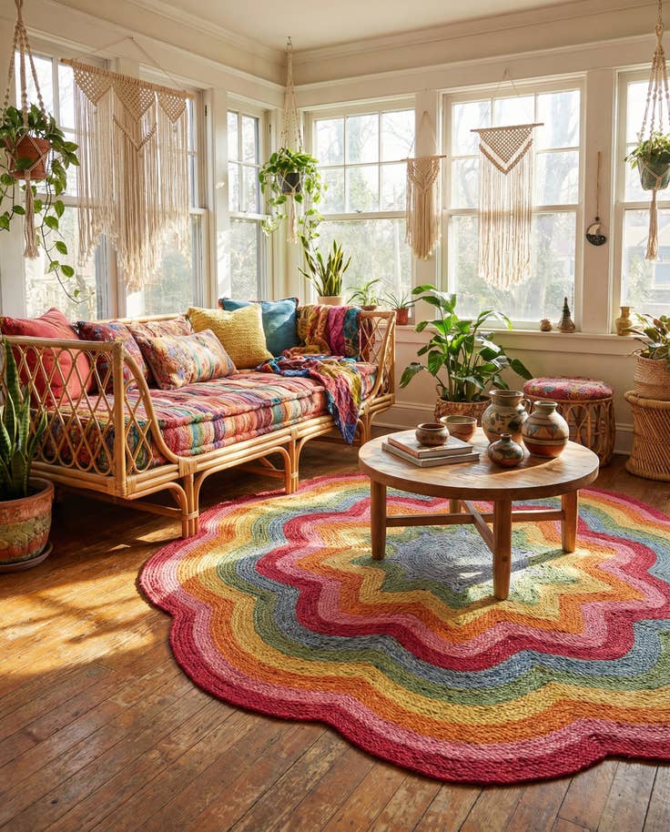 Detail image of 8' x 8' Hand Braided Happy Rugs Jawbreaker Poppy Round