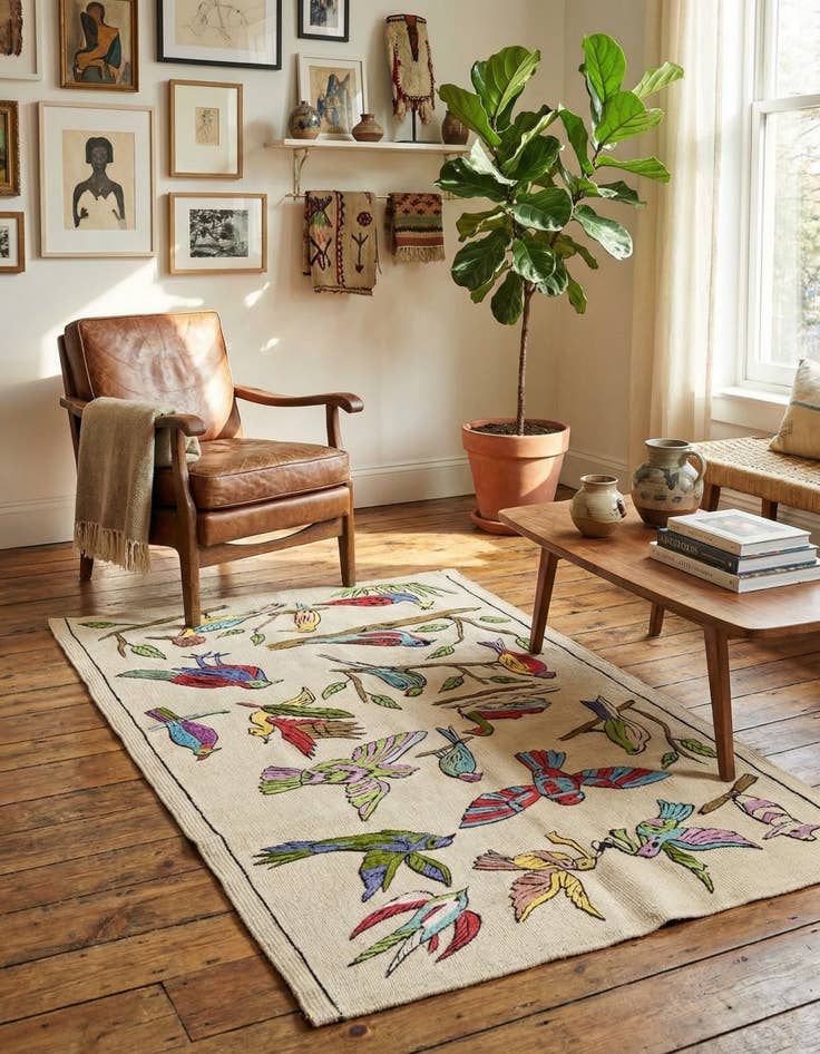 Detail image of 3' 2 x 4' 8 Hand Woven Kilim Suzani Wool Rug