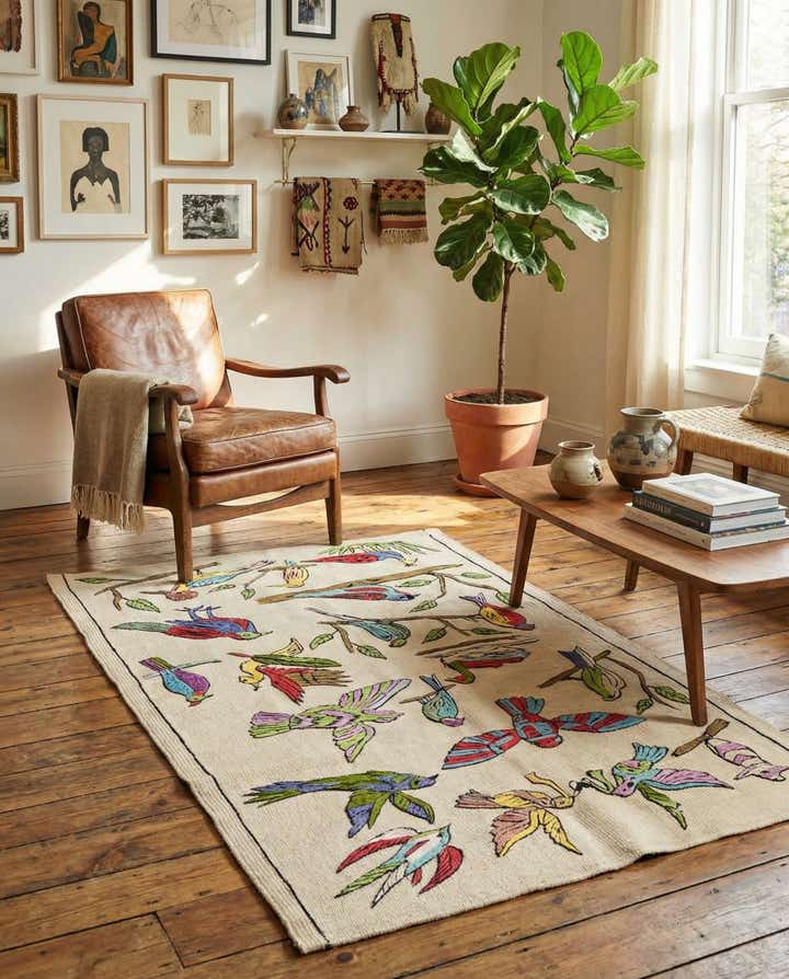 3' 2 x 4' 8 Hand Woven Kilim Suzani Wool Rug