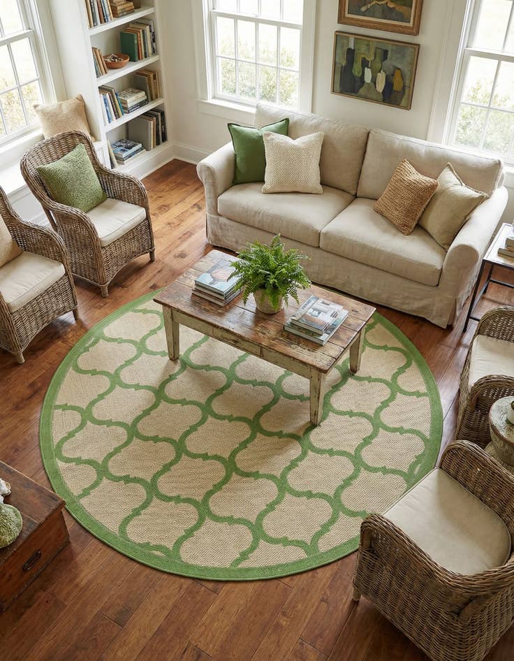 Detail image of 6' x 6' Washable Lattice Indoor / Outdoor Round Rug