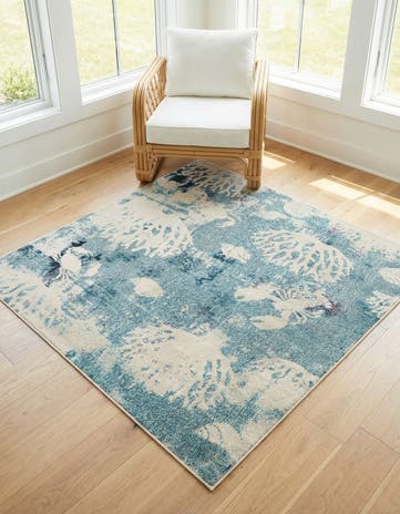 Light Blue Washable Amalfi Square Rug