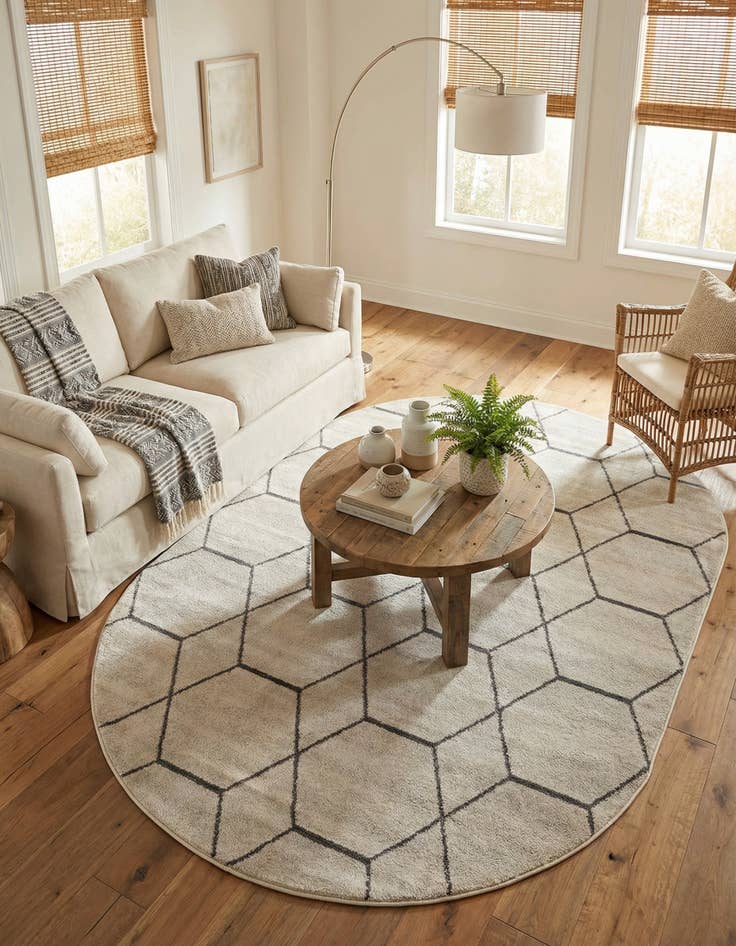 Detail image of  7' 10 x 10' Lattice Frieze Oval Rug