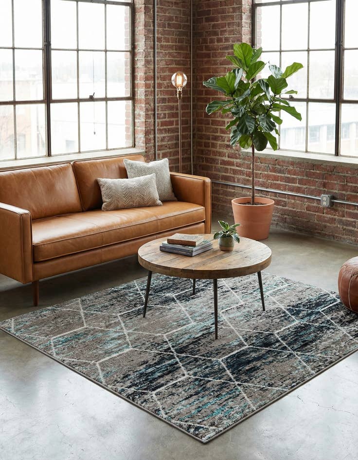 Detail image of 5' 3 x 5' 3 Lattice Frieze Square Rug