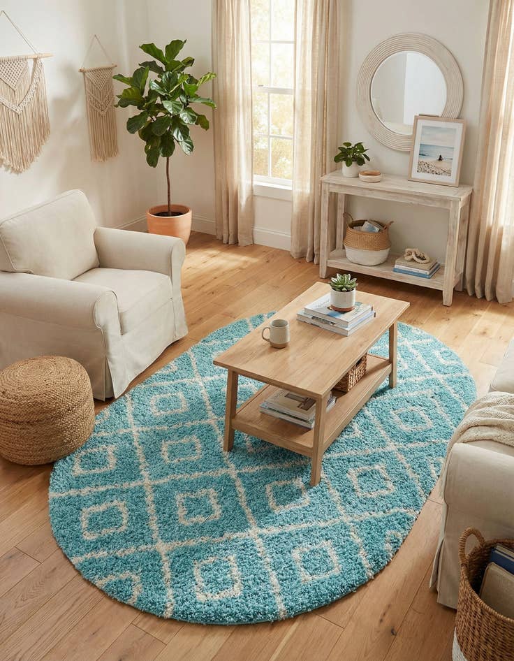 Detail image of 5' 3 x 8' Trellis Shag Oval Rug