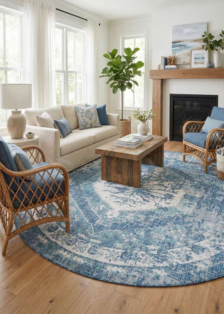 10' x 10' Easy-Clean Traditional Indoor / Outdoor Round Rug