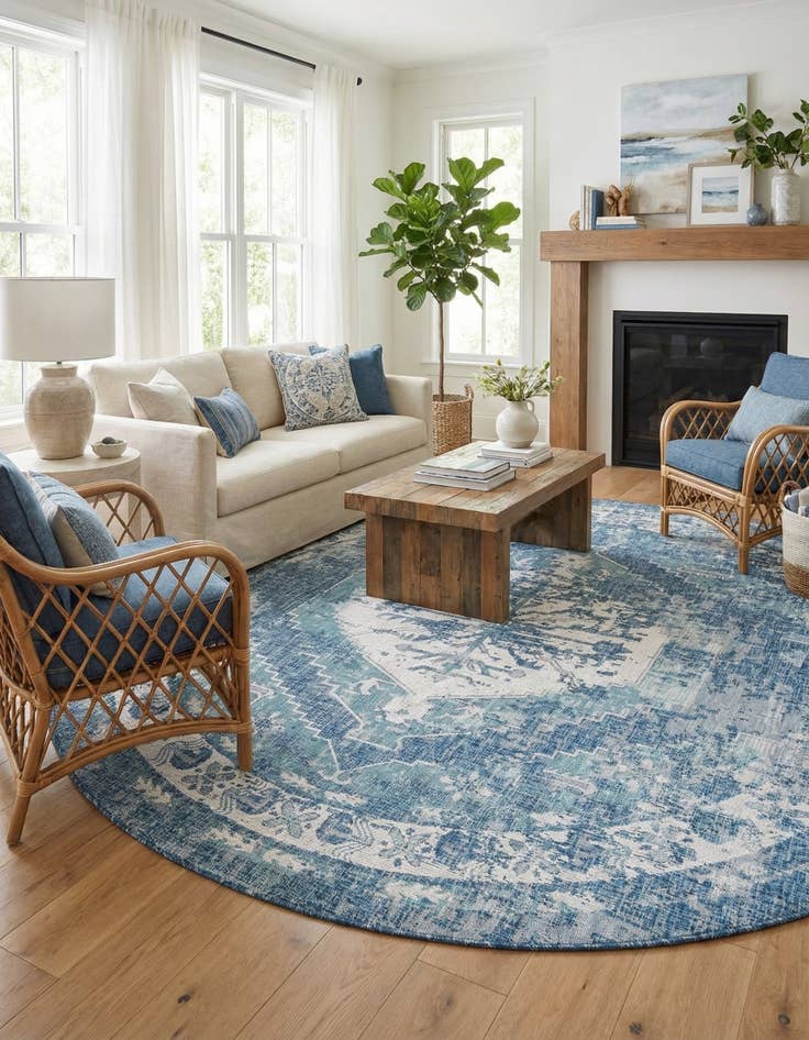 Detail image of 10' x 10'  Washable Traditional Indoor / Outdoor Round Rug