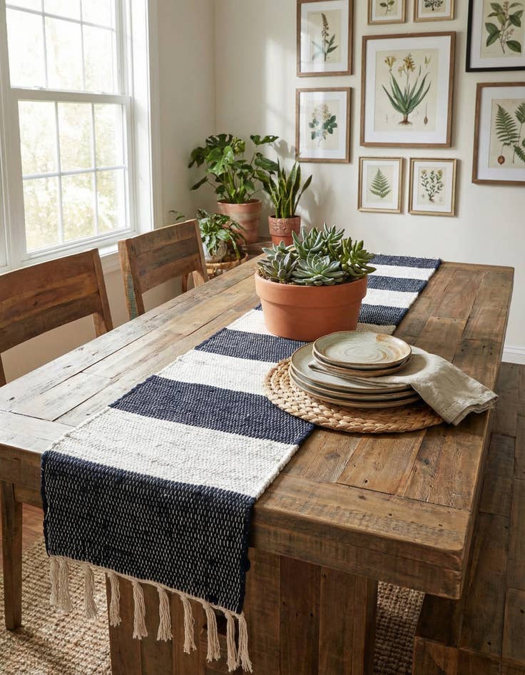 Detail image of 1' 2 x 5' 1  Hand Woven Chindi Rag Table Runner Rug