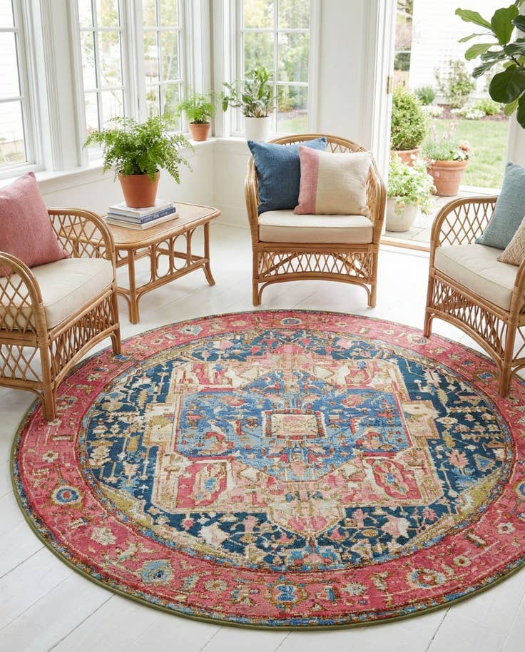 Detail image of 6' x 6' Easy-Clean Traditional Indoor / Outdoor Round Rug