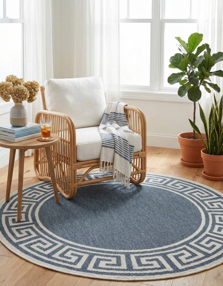 Detail image of 4' x 4' Easy-Clean Coastal Indoor / Outdoor Round Rug