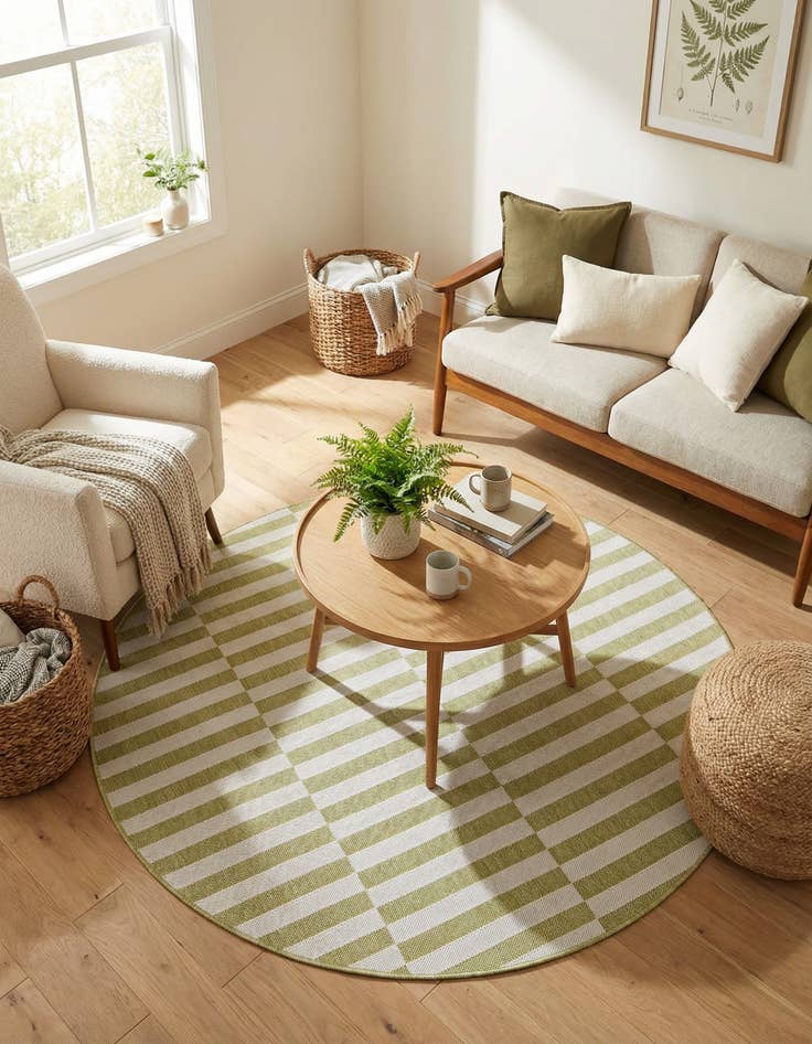 Detail image of 5' 3 x 5' 3 Easy-Clean Striped Indoor / Outdoor Round Rug