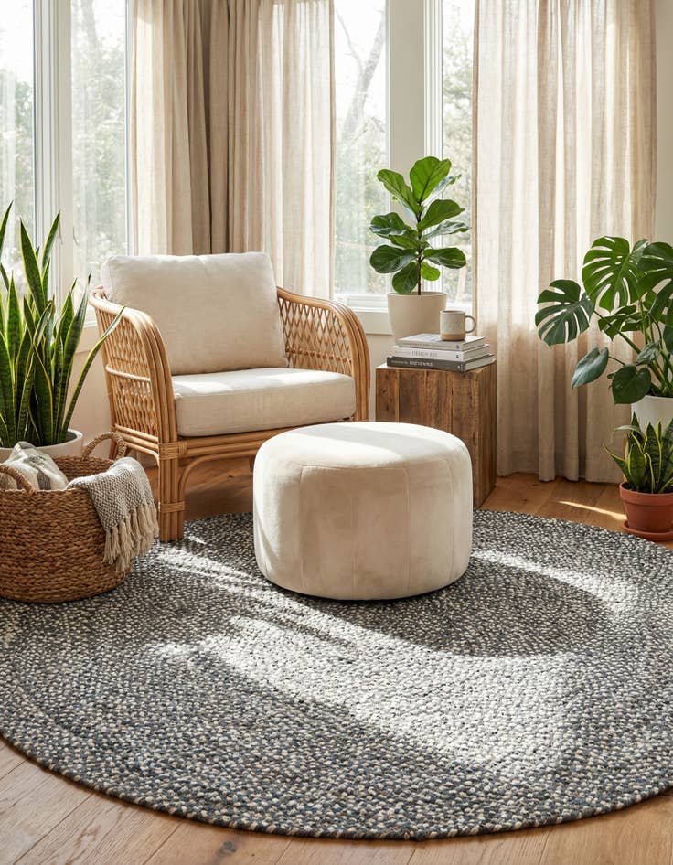 Detail image of 8' x 8'  Hand Braided Chindi Round Rug