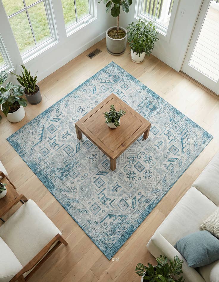 Detail image of 7' 10 x 7' 10  Washable Aztec Indoor / Outdoor Square Rug