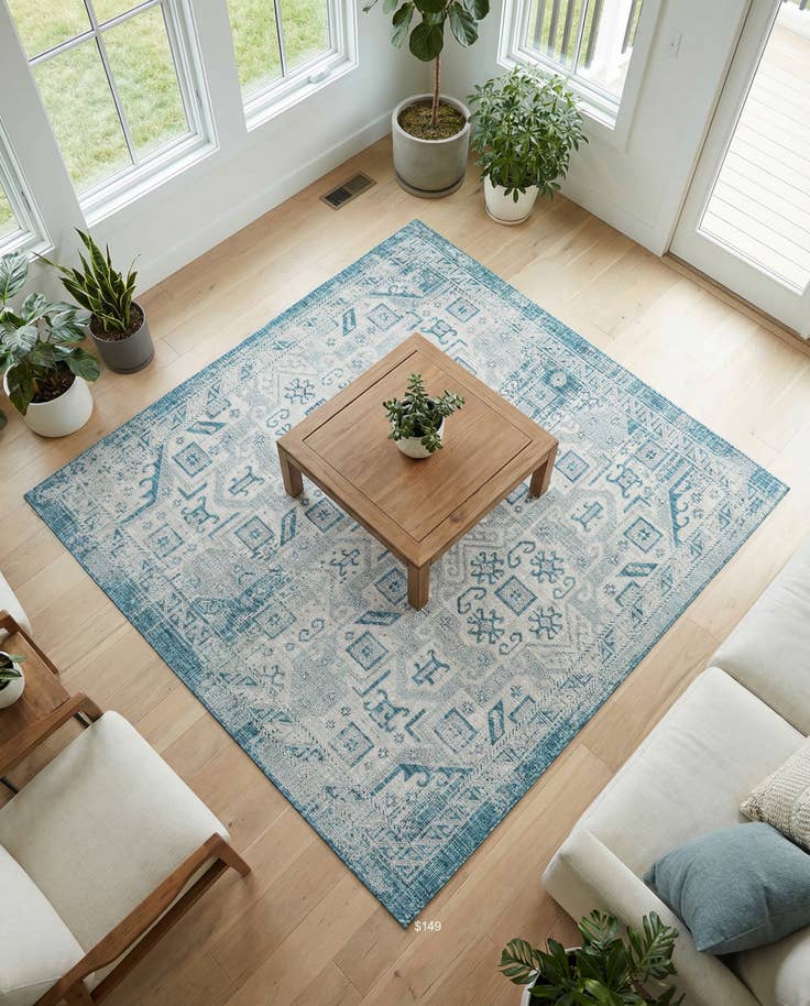 Detail image of 7' 10 x 7' 10 Easy-Clean Aztec Indoor / Outdoor Square Rug