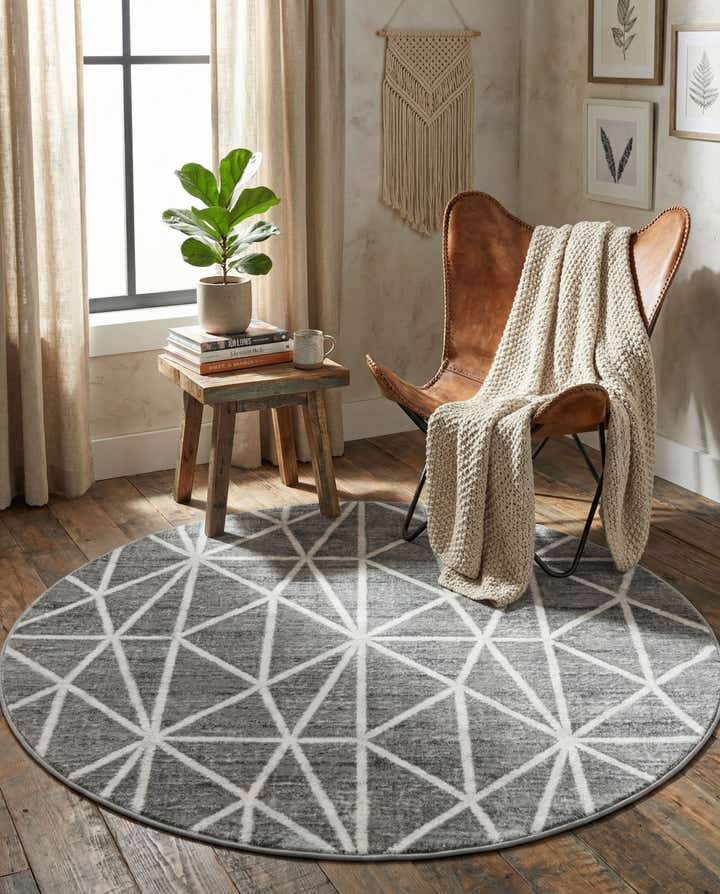 5' x 5' Lattice Trellis Round Rug
