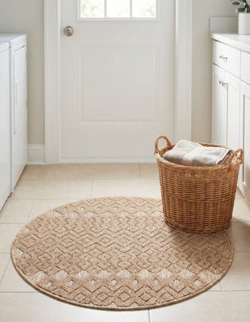 3' x 3' Easy-Clean Trellis Textured Indoor / Outdoor Round Rug