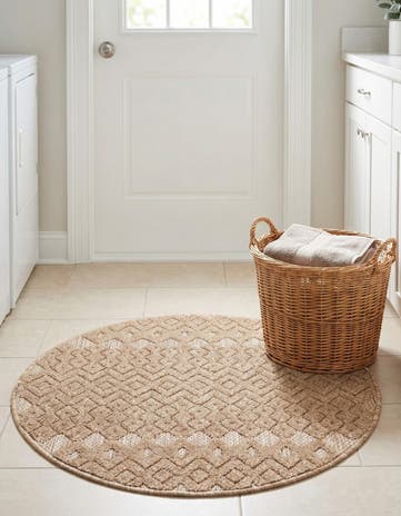 3' x 3' Easy-Clean Trellis Textured Indoor / Outdoor Round Rug