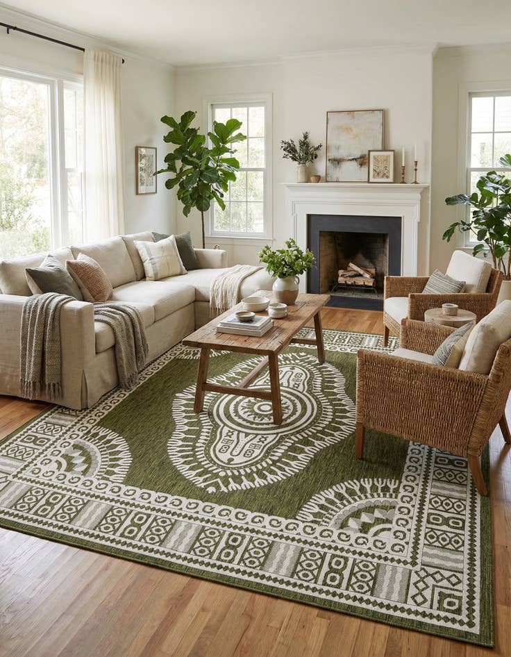 Detail image of 12' x 12' Washable Traditional Indoor / Outdoor Square Rug