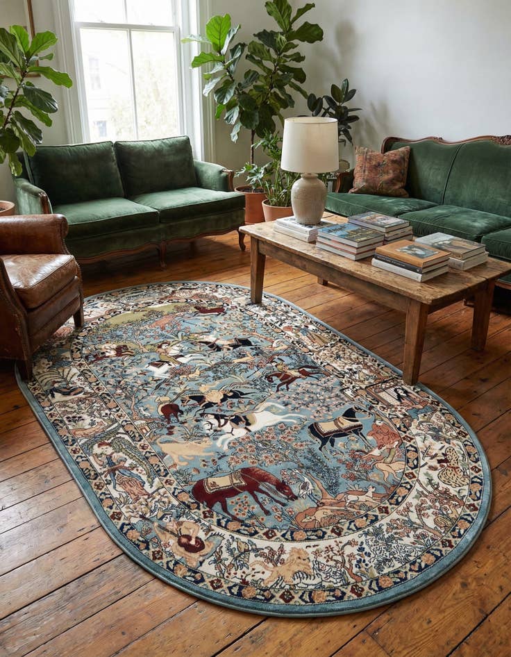 Detail image of  5' 3 x 8' Nain Design Oval Rug