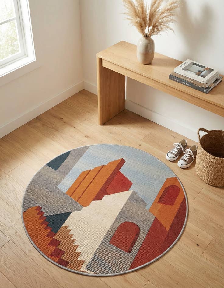 Detail image of 3' x 3' Easy-Clean Modern Indoor / Outdoor Round Rug