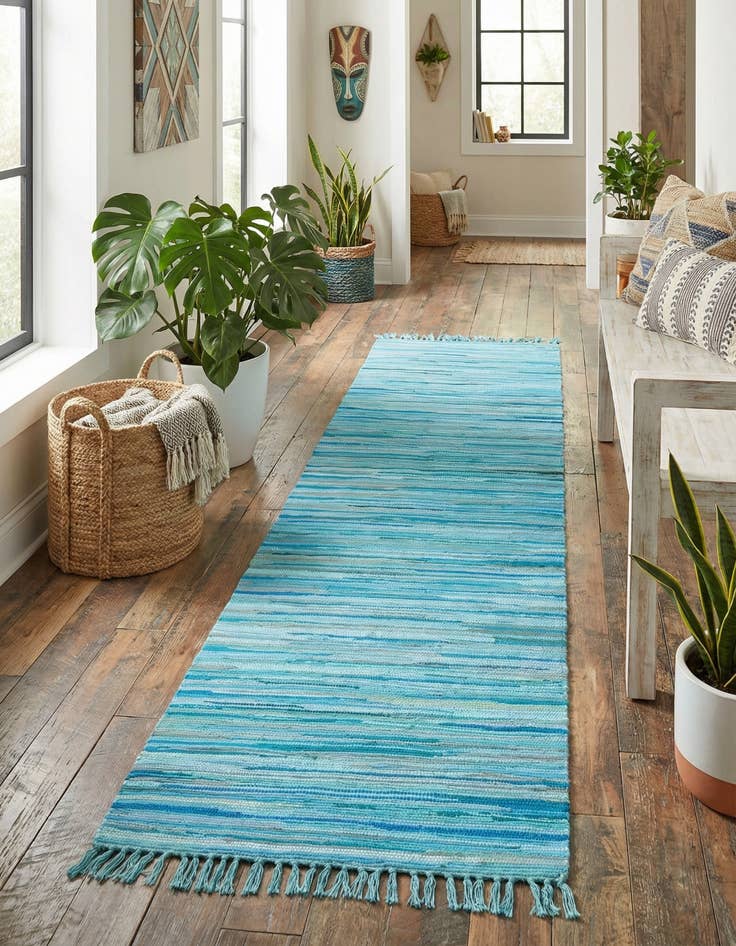 Detail image of 2' 7 x 9' 10  Hand Woven Chindi Cotton Runner Rug