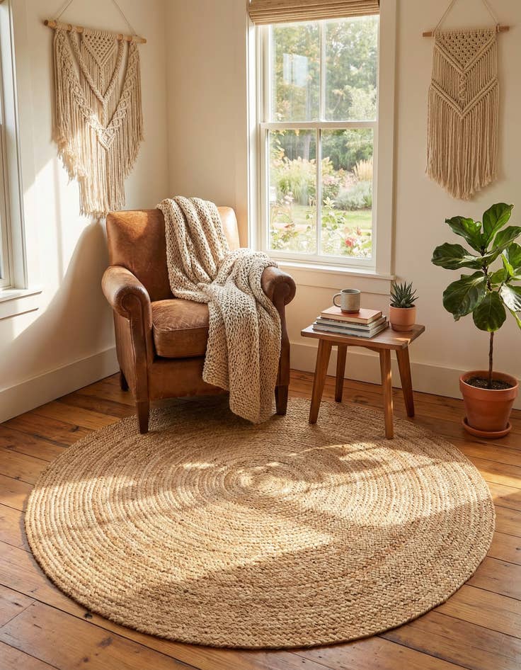 Detail image of 5' 1 x 5' 1 Handmade Braided Jute Luxe Round Rug