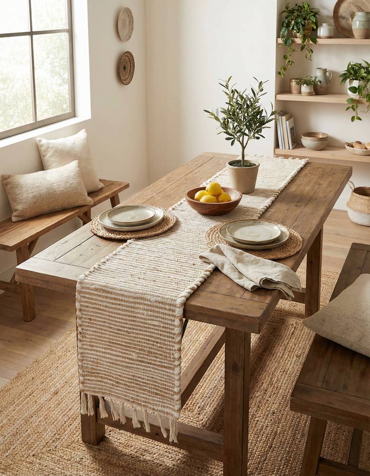 Detail image of 1' 2 x 8' Hand Woven Chindi Jute Table Runner Rug