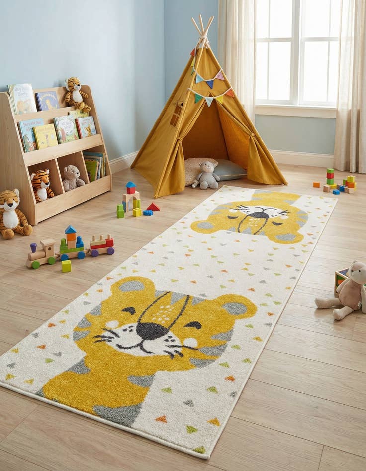 Detail image of 2' 2 x 6' Tiger Whimsy Kids Runner Rug