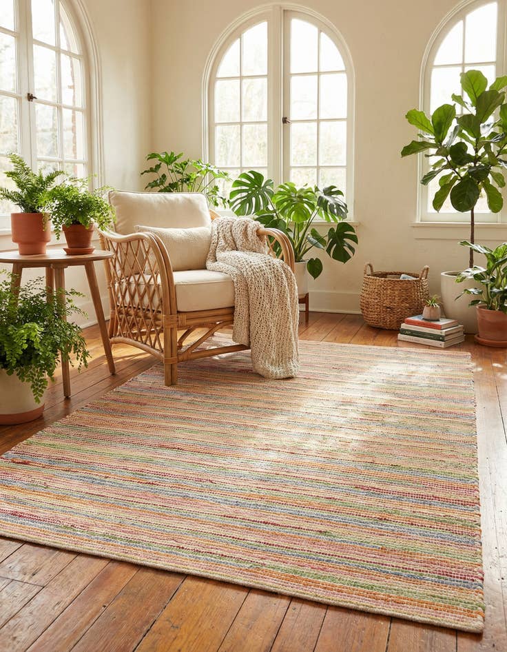 Detail image of 4' 1 x 6' 1 Hand Woven Happy Rugs Rainbow Weave