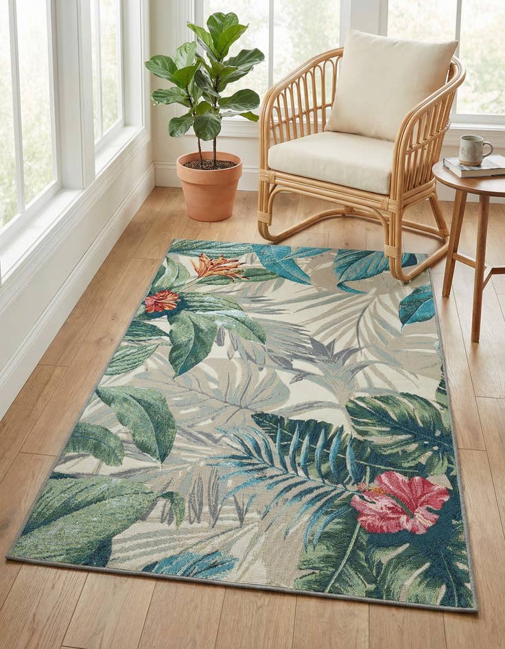 Detail image of 3' 3 x 5' 3 Washable Botanical Indoor / Outdoor Rug