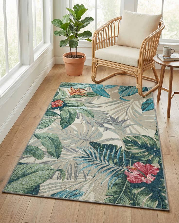 Detail image of 3' 3 x 5' 3 Easy-Clean Botanical Indoor / Outdoor Rug