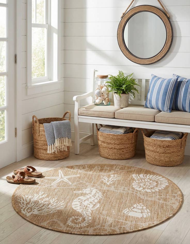 Detail image of 3' x 3'  Washable Coastal Indoor / Outdoor Round Rug